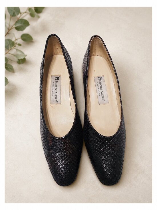 Etienne Aigner Shoes - Etienne Aigner Women's Snakeskin Embossed Leather Pumps – Sz 8M – Made in Spain